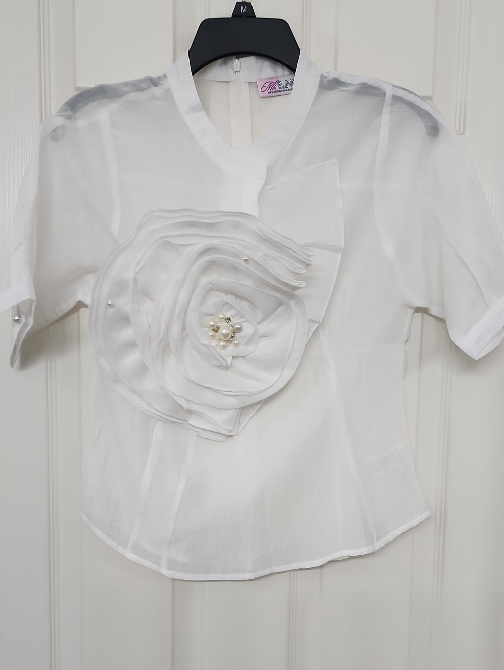 Elegant White Floral-Accent Girls' Top